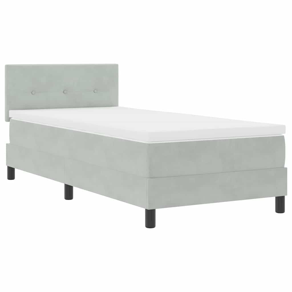 Box Spring Seng Med Madras Lysegrå 90 X 200 Cm Fløjl - Billede 2