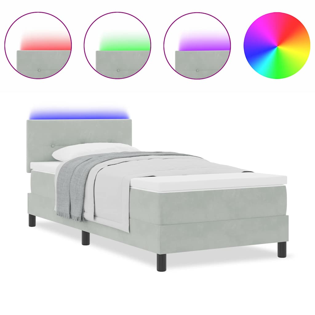 Box Spring Seng Med Madras Lysegrå 90 X 200 Cm Fløjl - Billede 4