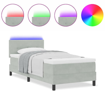 Box Spring Seng Med Madras Lysegrå 90 X 200 Cm Fløjl - Billede 4
