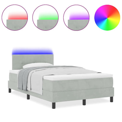 Box Spring Seng Med Hovedgærde Lysegrå 120 X 200 Cm Fløjl - Billede 4