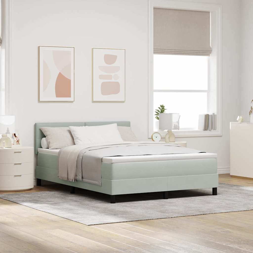 Box Spring Seng Med Madras Lysegrå 140 X 200 Cm Fløjl - Hovedbillede