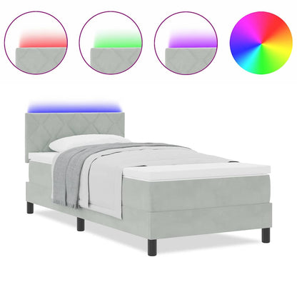 Box Spring Seng Med Madras Lysegrå 90 X 190 Cm Fløjl - Billede 4