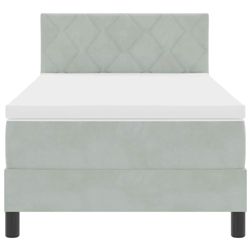 Box Spring Seng Med Madras Lysegrå 90 X 200 Cm Fløjl - Billede 7