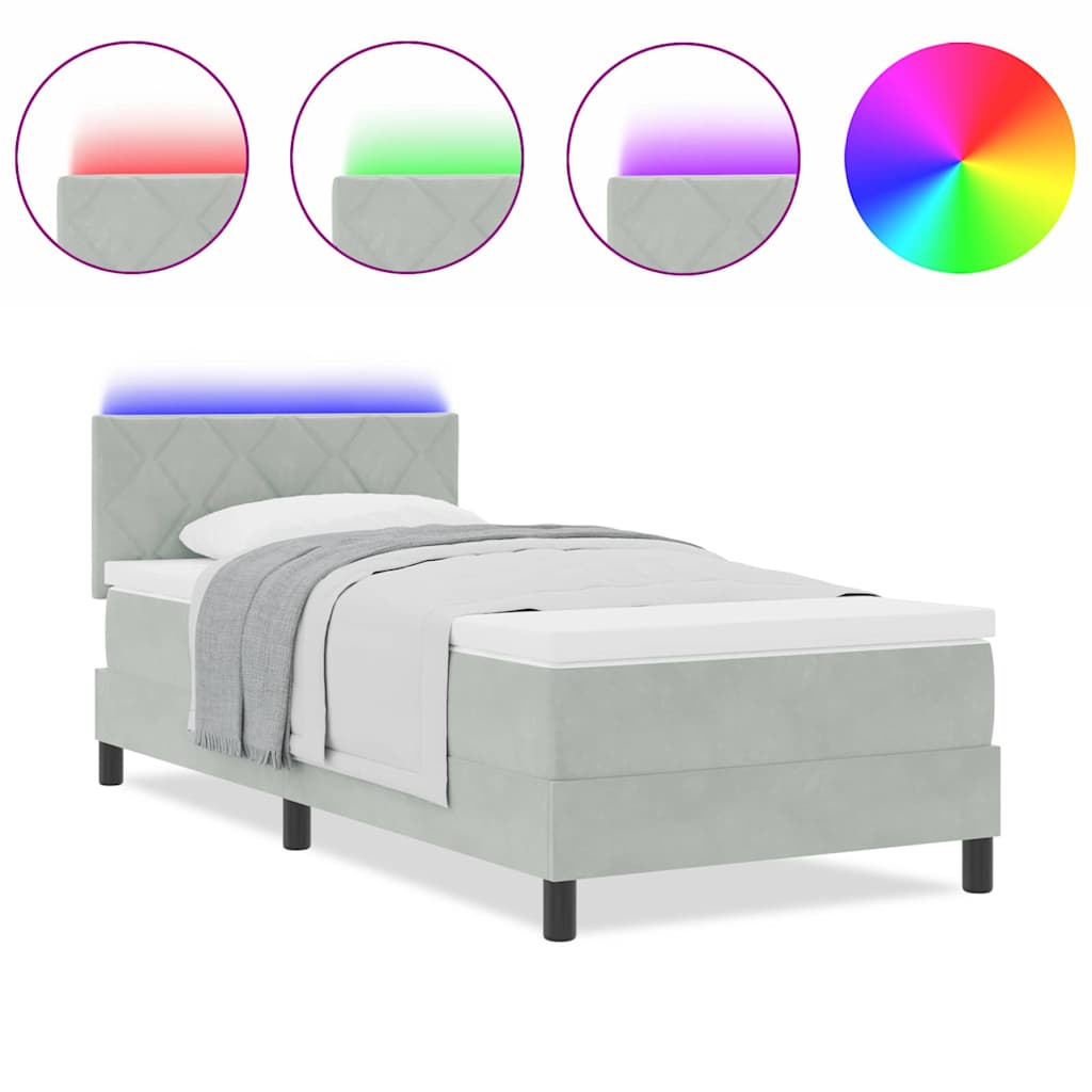 Box Spring Seng Med Madras Lysegrå 90 X 200 Cm Fløjl - Billede 3