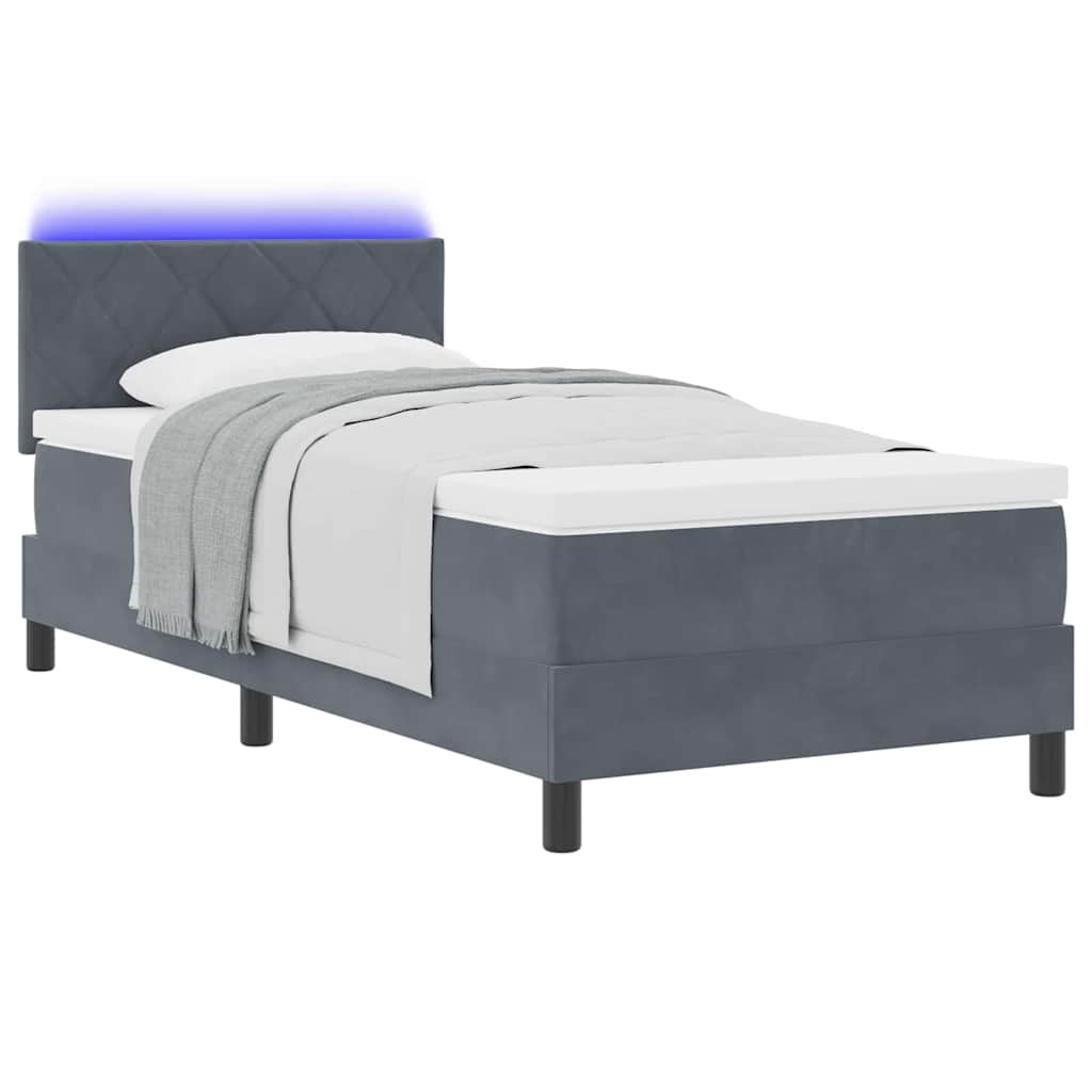 Box Spring Seng Med Madras Mørkegrå 90 X 200 Cm Fløjl - Billede 3