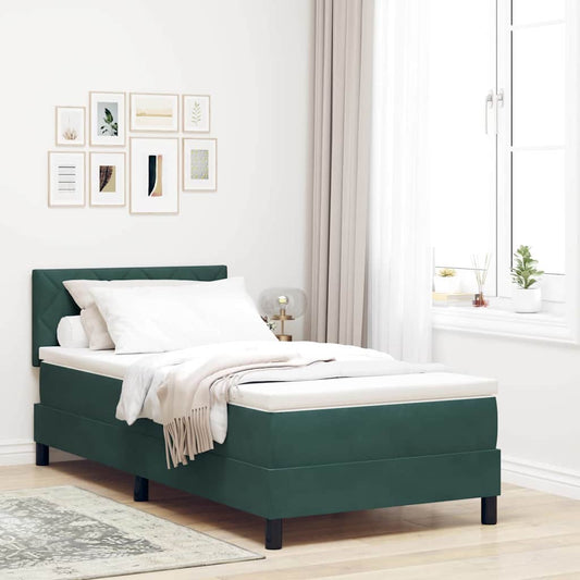 Box Spring Seng Med Madras Mørkegrøn 90 X 200 Cm Fløjl - Hovedbillede
