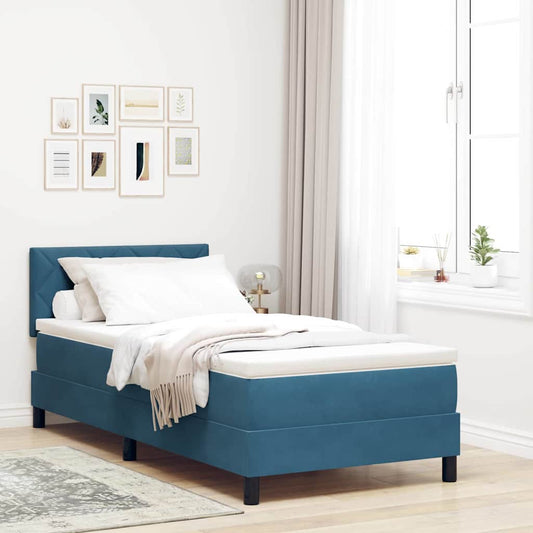 Box Spring Seng Med Hovedgærde Mørkeblå 100 X 200 Cm Fløjl - Hovedbillede