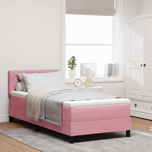 Box Spring Seng Med Madras Lyserød 100 X 200 Cm Fløjl - Hovedbillede