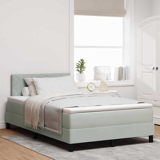 Box Spring Seng Med Madras Lysegrå 120 X 190 Cm Fløjl - Hovedbillede
