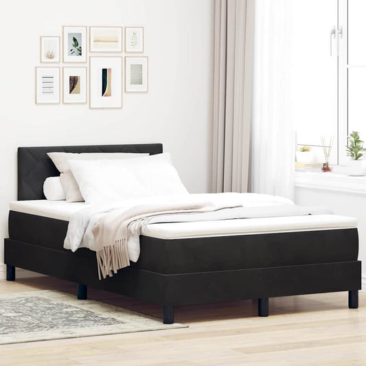 Box Spring Seng Med Hovedgærde Sort 120 X 190 Cm Fløjl - Hovedbillede