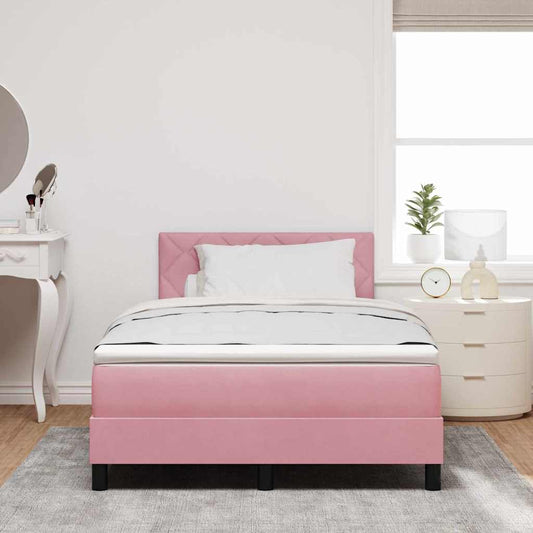 Box Spring Seng Med Madras Lyserød 120 X 190 Cm Fløjl - Hovedbillede