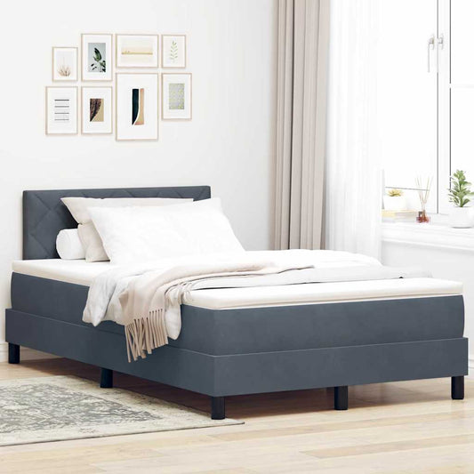 Box Spring Seng Med Hovedgærde Mørkegrå 120 X 200 Cm Fløjl - Hovedbillede
