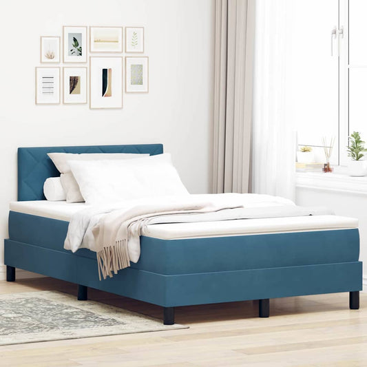 Box Spring Seng Med Hovedgærde Mørkeblå 120 X 200 Cm Fløjl - Hovedbillede