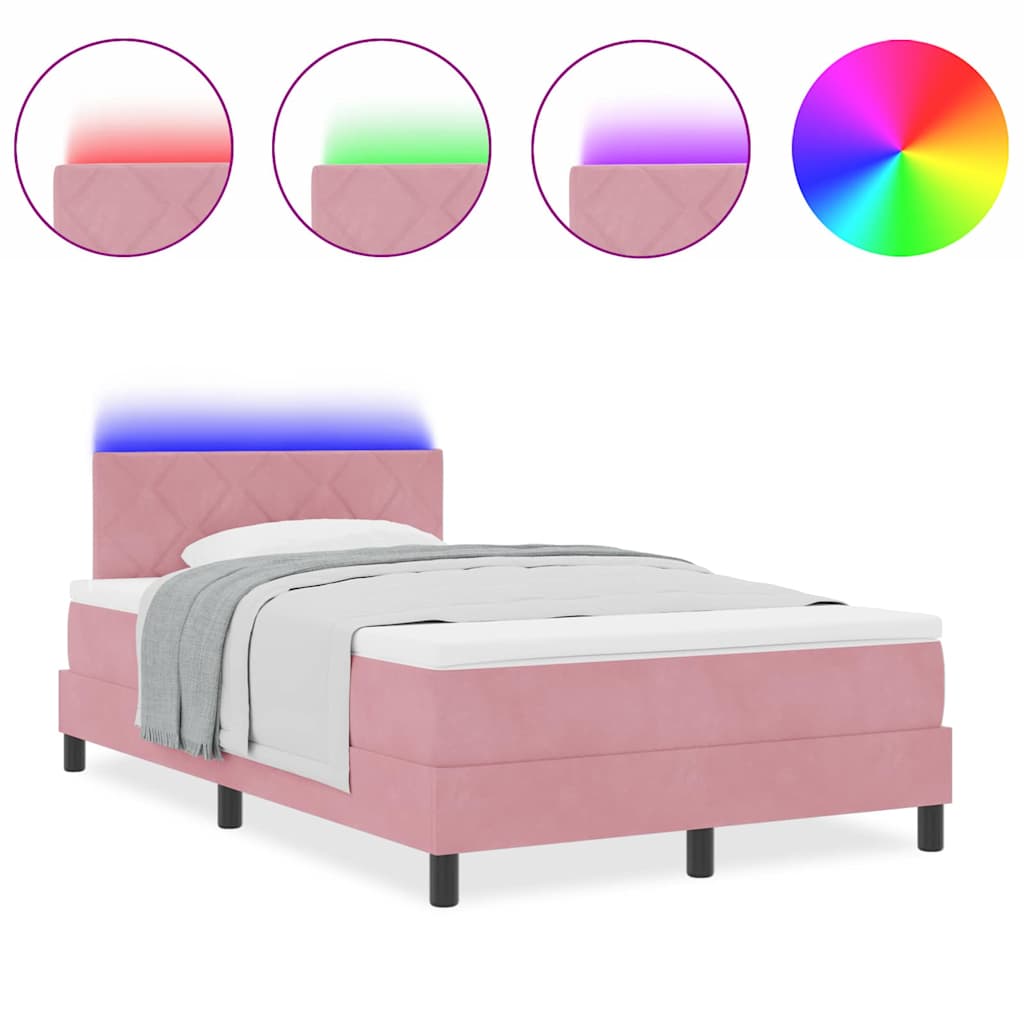 Box Spring Seng Med Hovedgærde Lyserød 120 X 200 Cm Fløjl - Billede 4