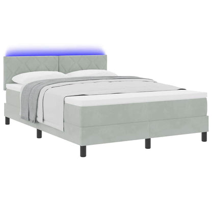Box Spring Seng Med Madras Lysegrå 140 X 190 Cm Fløjl - Billede 3