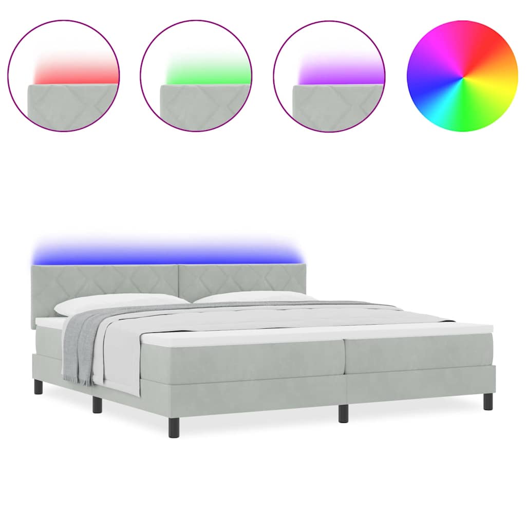 Box Spring Seng Med Madras Lysegrå 200 X 200 Cm Fløjl - Billede 4