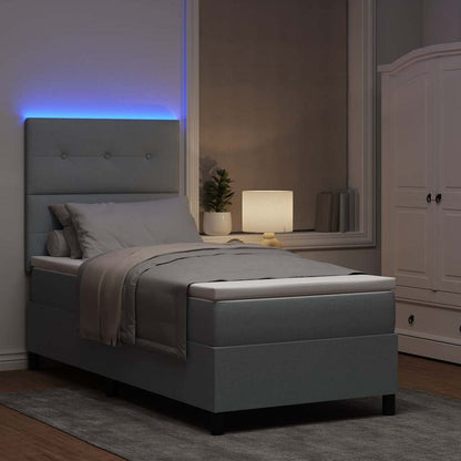 Box Spring Seng Med Madras Lysegrå 100 X 200 Cm Stof - Billede 6