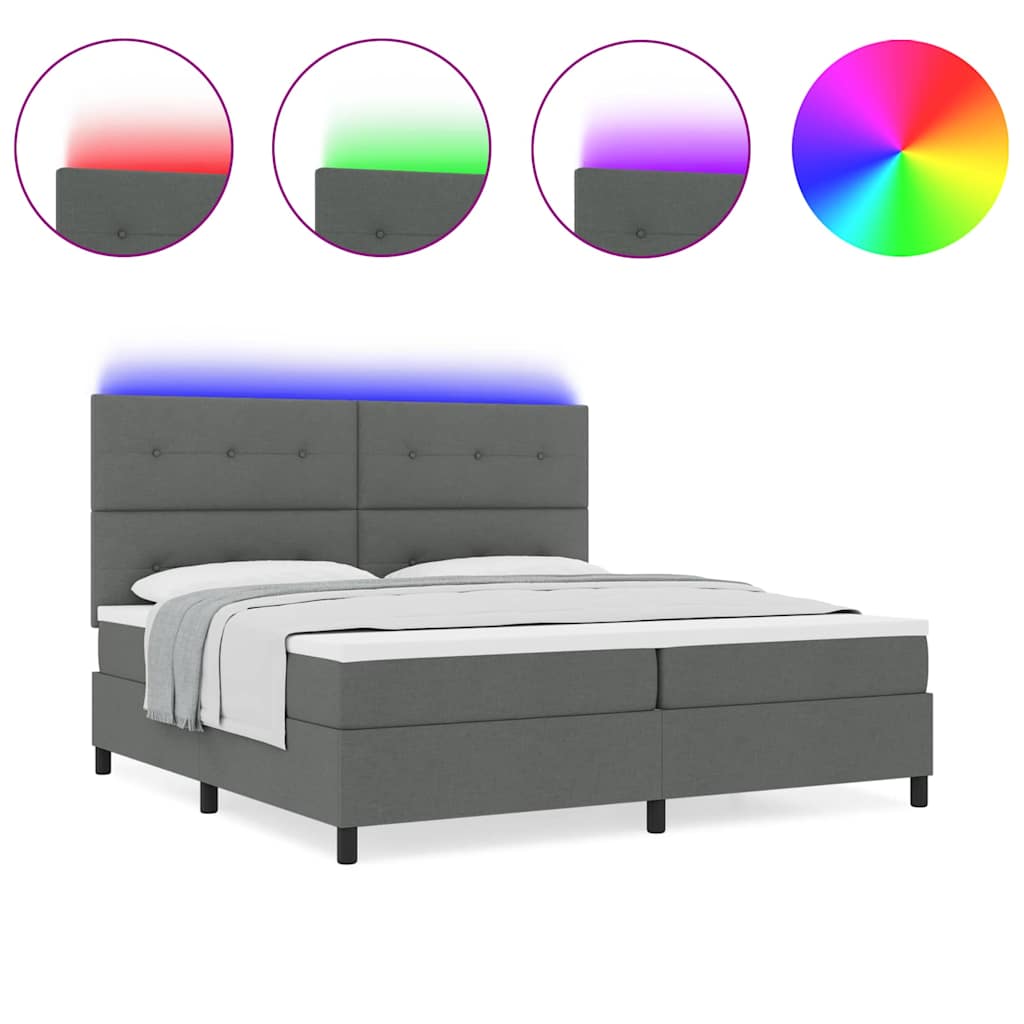 Box Spring Seng Med Madras Mørkegrå 200 X 200 Cm Stof - Billede 4