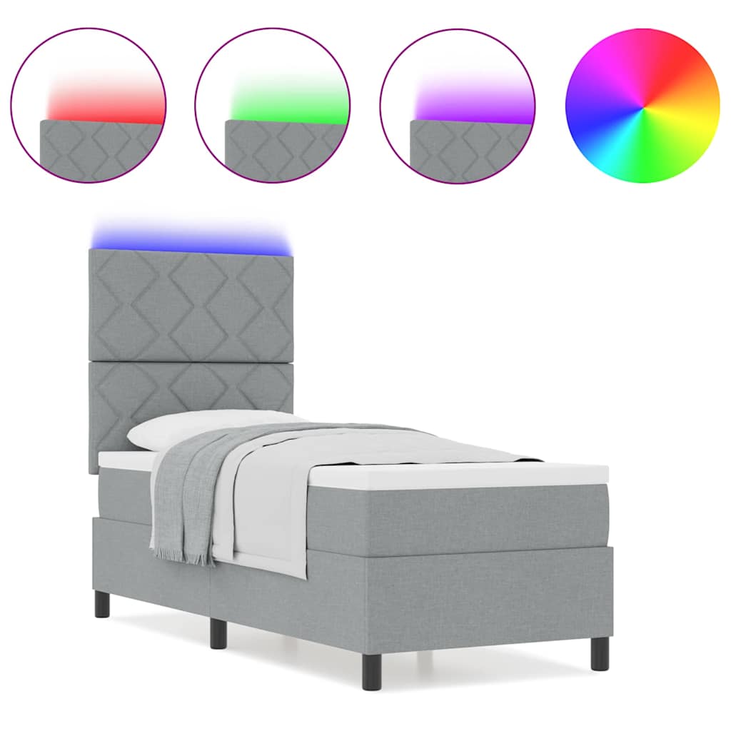 Box Spring Seng Med Madras Lysegrå 80 X 200 Cm Stof - Billede 4