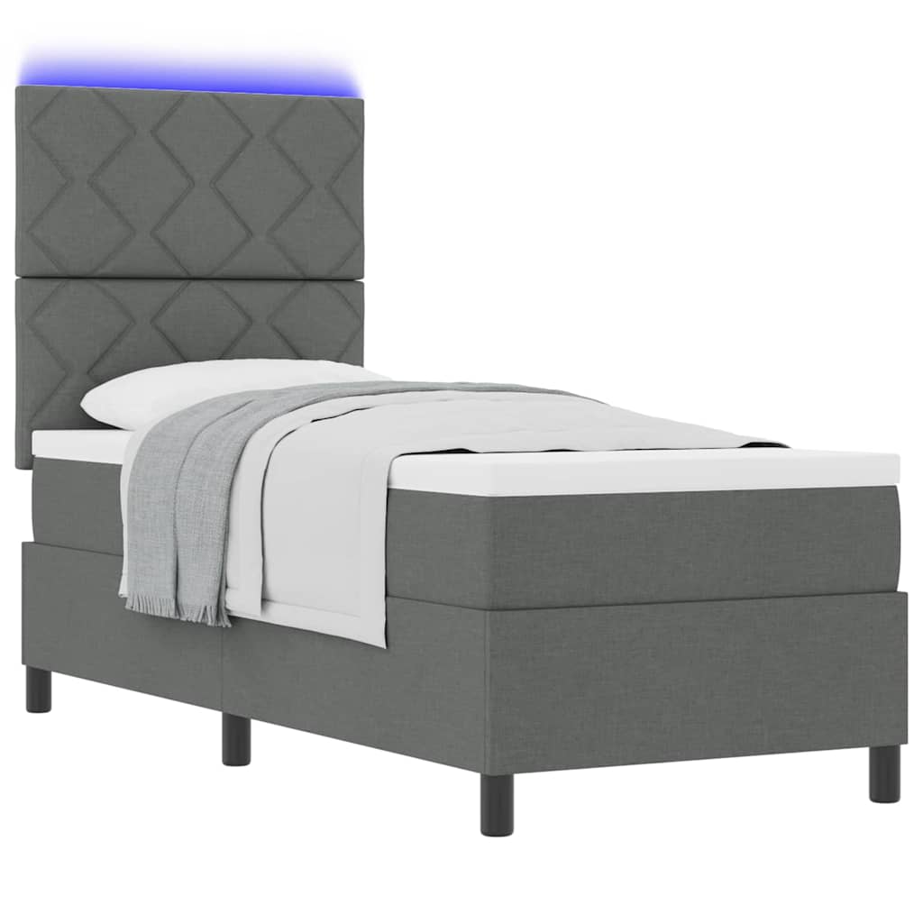 Box Spring Seng Med Madras Mørkegrå 80 X 200 Cm Stof - Billede 3