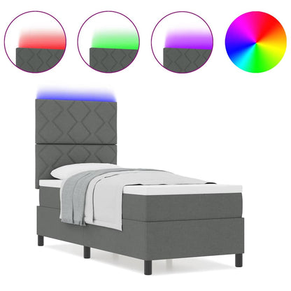 Box Spring Seng Med Madras Mørkegrå 80 X 200 Cm Stof - Billede 4