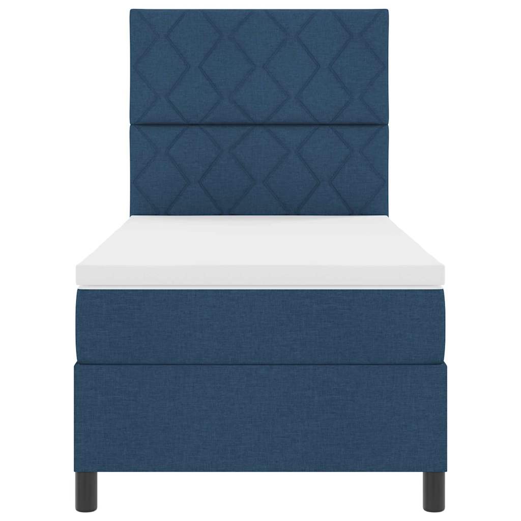 Box Spring Seng Med Madras Med Hovedgærde Blå 90 X 200 Cm Stof - Billede 9