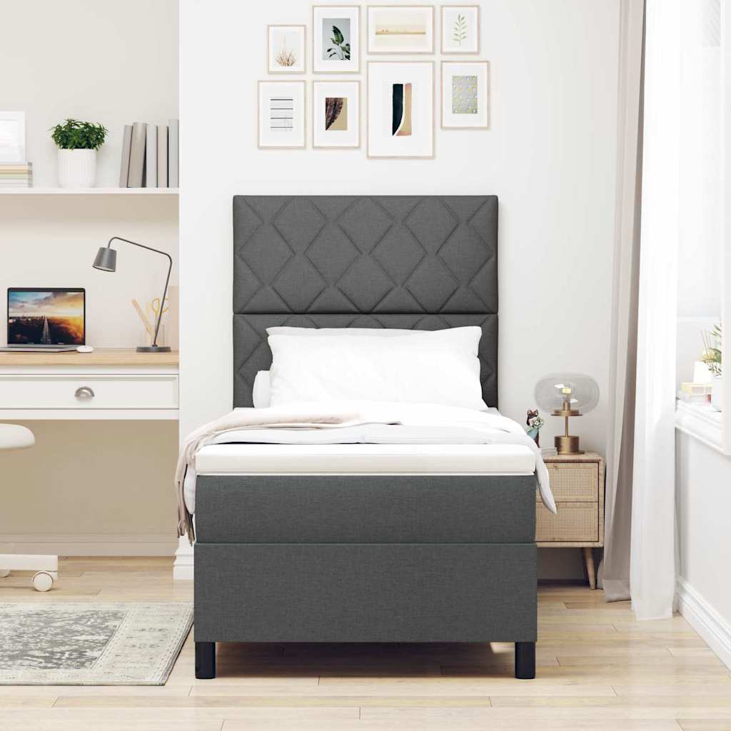 Box Spring Seng Med Madras Mørkegrå 100 X 200 Cm Stof - Billede 5