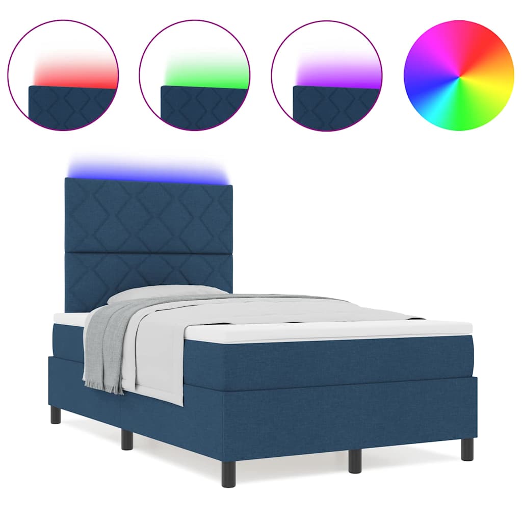 Box Spring Seng Med Madras Med Hovedgærde Blå 120 X 190 Cm Stof - Billede 4