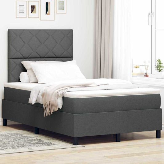 Box Spring Seng Med Madras Mørkegrå 120 X 200 Cm Stof - Hovedbillede