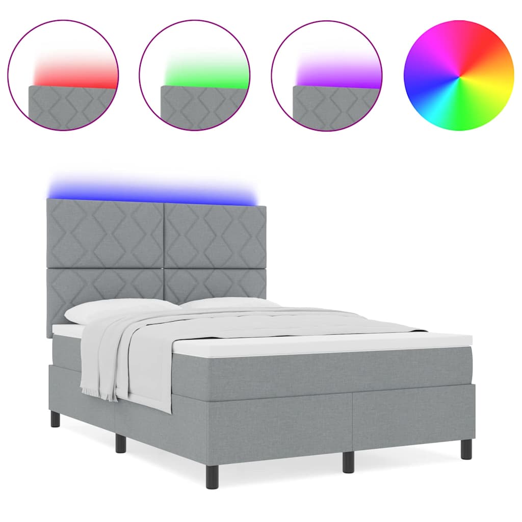 Box Spring Seng Med Madras Lysegrå 140 X 200 Cm Stof - Billede 4