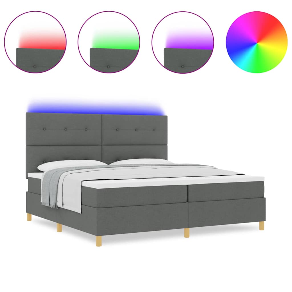 Box Spring Seng Med Madras Mørkegrå 200 X 200 Cm Stof - Billede 4