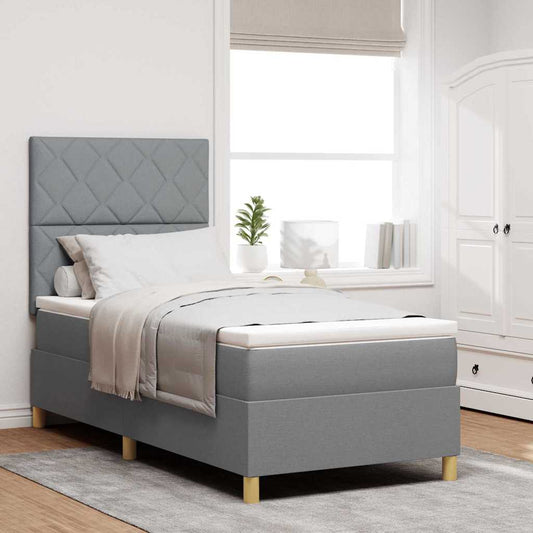 Box Spring Seng Med Madras Lysegrå 90 X 200 Cm Stof - Hovedbillede