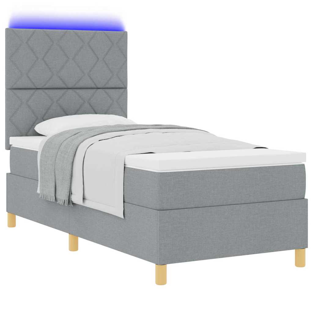 Box Spring Seng Med Madras Lysegrå 90 X 200 Cm Stof - Billede 3