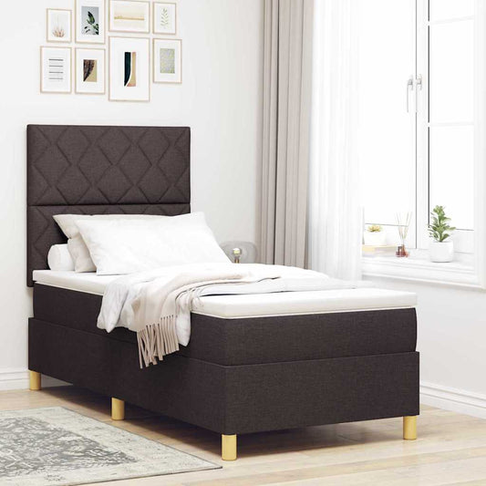 Box Spring Seng Med Madras Mørkebrun 90 X 200 Cm Stof - Hovedbillede