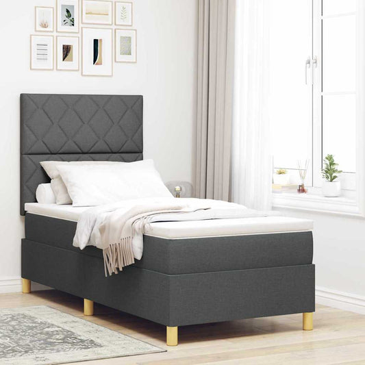 Box Spring Seng Med Madras Mørkegrå 100 X 200 Cm Stof - Hovedbillede