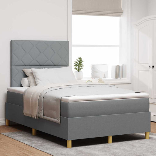Box Spring Seng Med Madras Lysegrå 120 X 200 Cm Stof - Hovedbillede