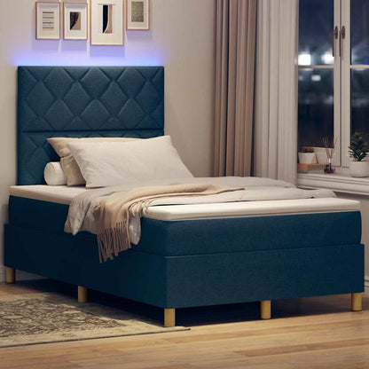 Box Spring Seng Med Madras Med Hovedgærde Blå 120 X 200 Cm Stof - Billede 5