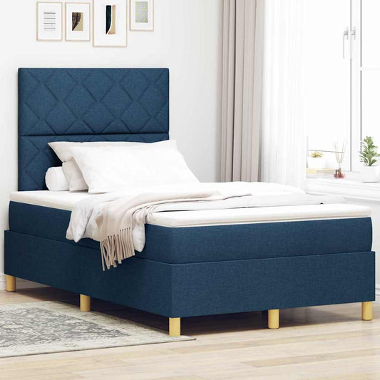 Box Spring Seng Med Madras Med Hovedgærde Blå 120 X 200 Cm Stof - Hovedbillede