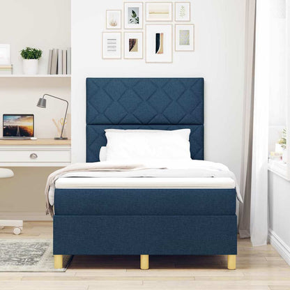 Box Spring Seng Med Madras Med Hovedgærde Blå 120 X 200 Cm Stof - Billede 4