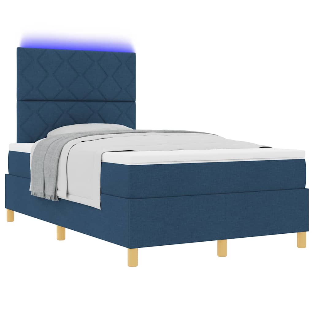 Box Spring Seng Med Madras Med Hovedgærde Blå 120 X 200 Cm Stof - Billede 3