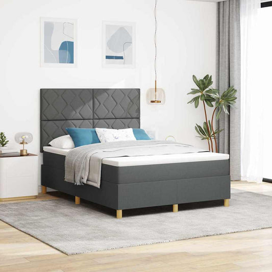Box Spring Seng Med Madras Mørkegrå 160 X 200 Cm Stof - Hovedbillede