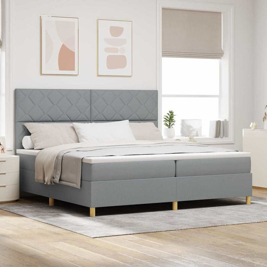 Box Spring Seng Med Madras Lysegrå 200 X 200 Cm Stof - Hovedbillede