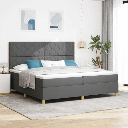 Box Spring Seng Med Madras Mørkegrå 200 X 200 Cm Stof - Hovedbillede