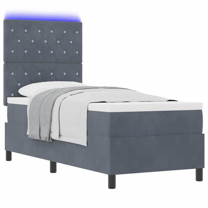 Box Spring Seng Med Madras Mørkegrå 80 X 200 Cm Fløjl - Billede 3