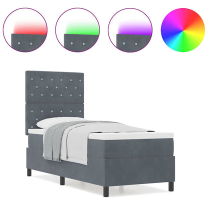 Box Spring Seng Med Madras Mørkegrå 80 X 200 Cm Fløjl - Billede 4