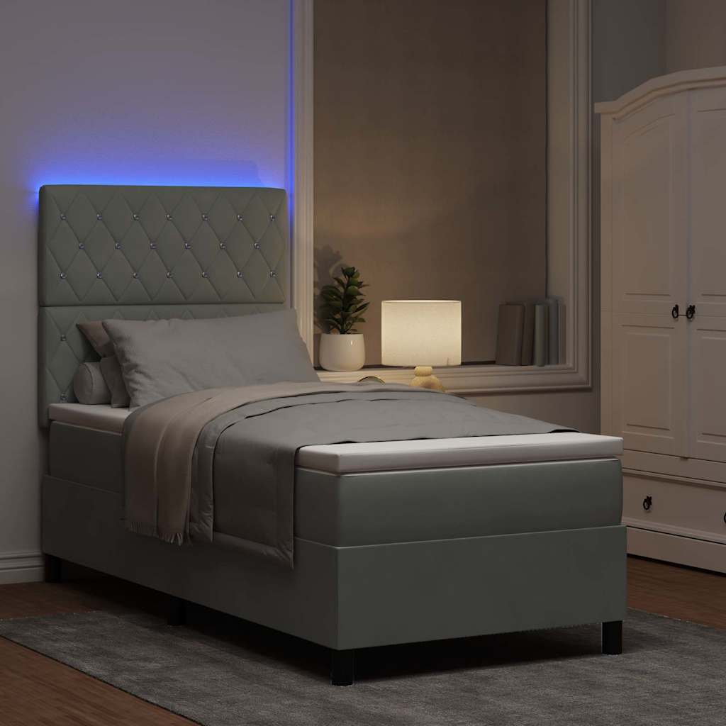 Box Spring Seng Med Madras Lysegrå 90 X 200 Cm Fløjl - Billede 6