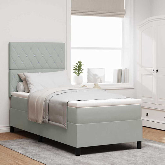 Box Spring Seng Med Madras Lysegrå 90 X 200 Cm Fløjl - Hovedbillede