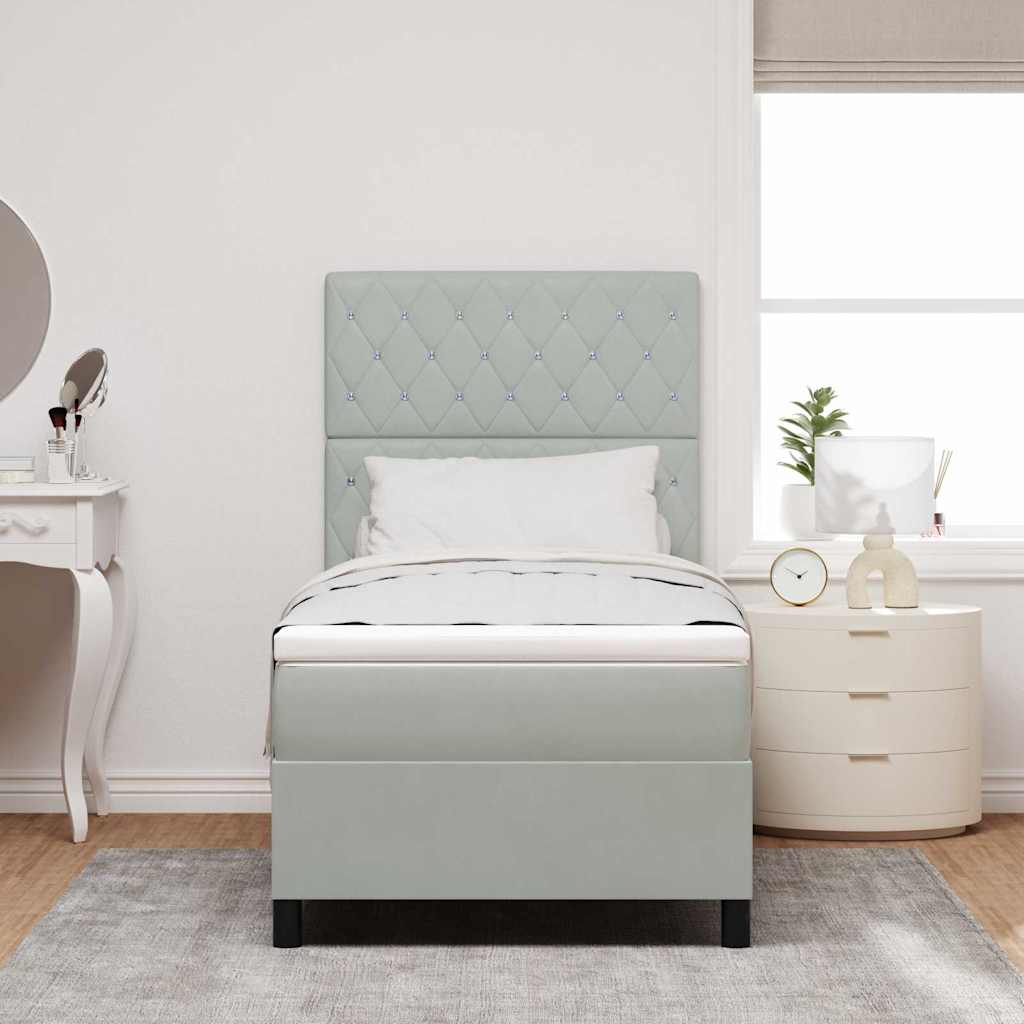 Box Spring Seng Med Madras Lysegrå 90 X 200 Cm Fløjl - Billede 5