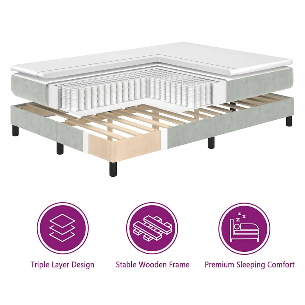 Box Spring Seng Med Madras Lysegrå 90 X 200 Cm Fløjl - Billede 12
