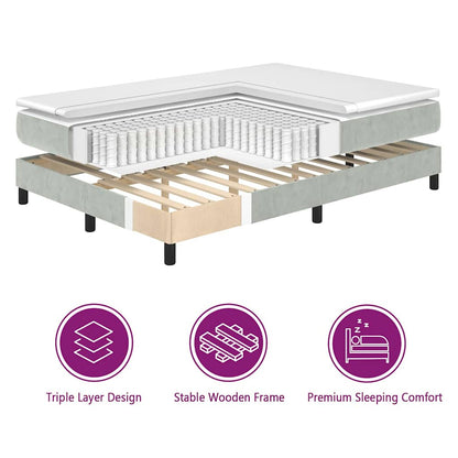 Box Spring Seng Med Madras Lysegrå 90 X 200 Cm Fløjl - Billede 12